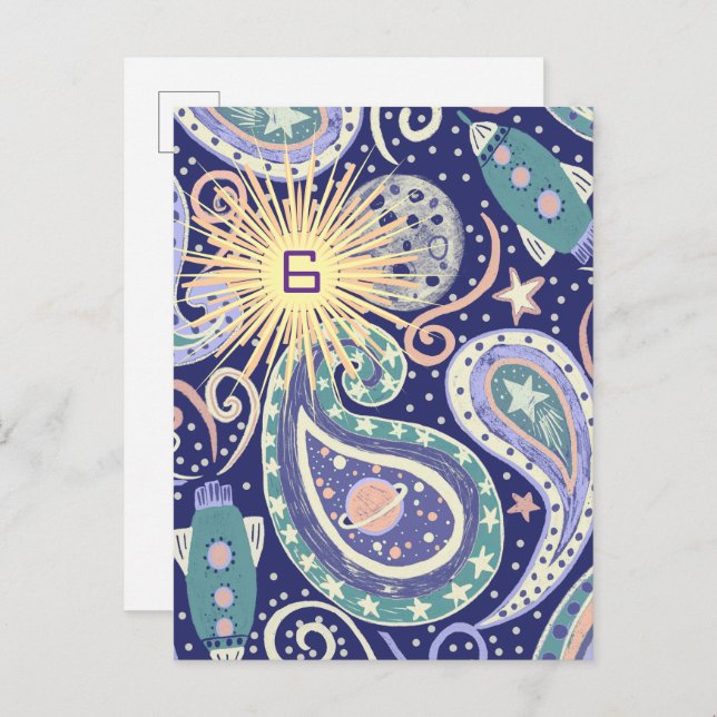 Cartão de Aniversário da Galáxia Espacial Retro (Frente/Verso)