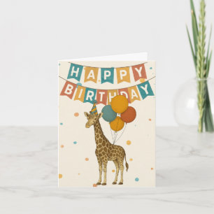 Cartão de Aniversário da Girafa - Animal de Festa
