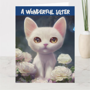 Cartão de Aniversário da Irmã Gato Branco Cartões
