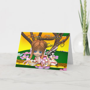 Cartão de Aniversário da Irmã Gêmea com tarte de c