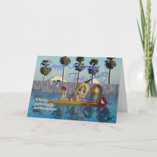 Cartão de Aniversário da Irmã Gêmea, piscina da To (Frente)