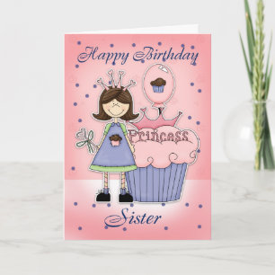 Cartão de Aniversário da Irmã - Princesa Cupcake