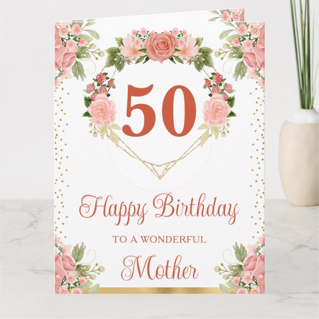 Cartão de Aniversário da Mãe com Rosas Cor-de-Rosa (Frente)