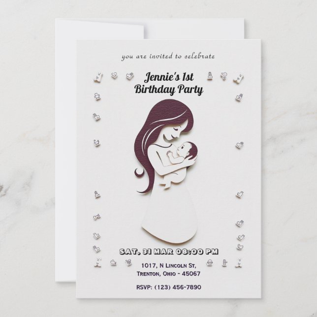 Cartão de Aniversário da Mãe e do Bebê (Frente)