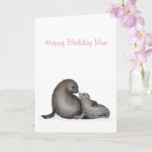 Cartão de aniversário da mãe e do bebê foca para a