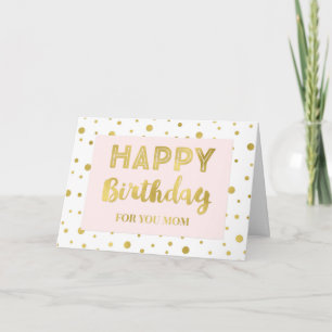Cartão de Aniversário da Mãe Rosa Dourado Confetti