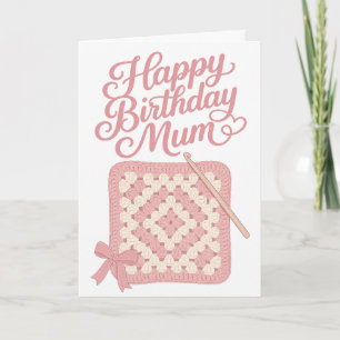 Cartão de Aniversário da Mamãe com Crochê Rosa Bon