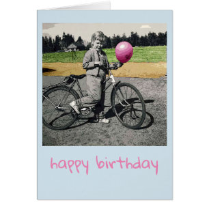 Cartão de aniversário da menina e da bicicleta d