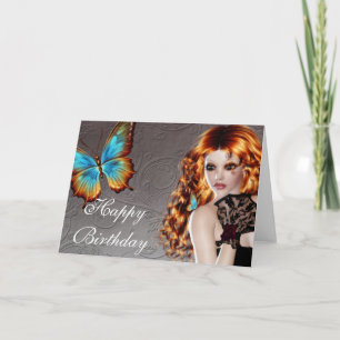 Cartão de Aniversário da Mulher Ruiva Fantasy Butt