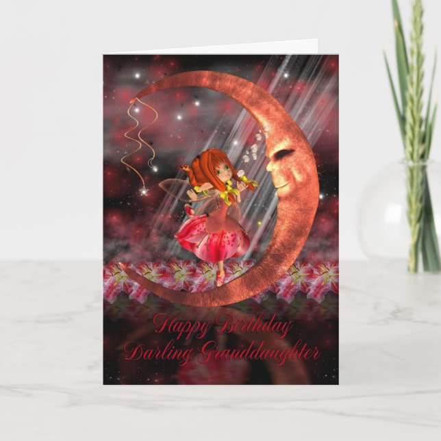 Cartão de aniversário da neta com uma fada bonita (Frente)