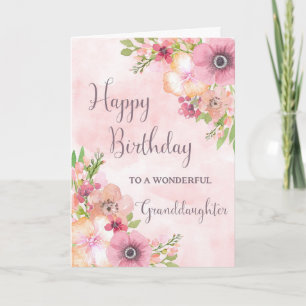 Cartão de Aniversário da neta das flores cor-de-