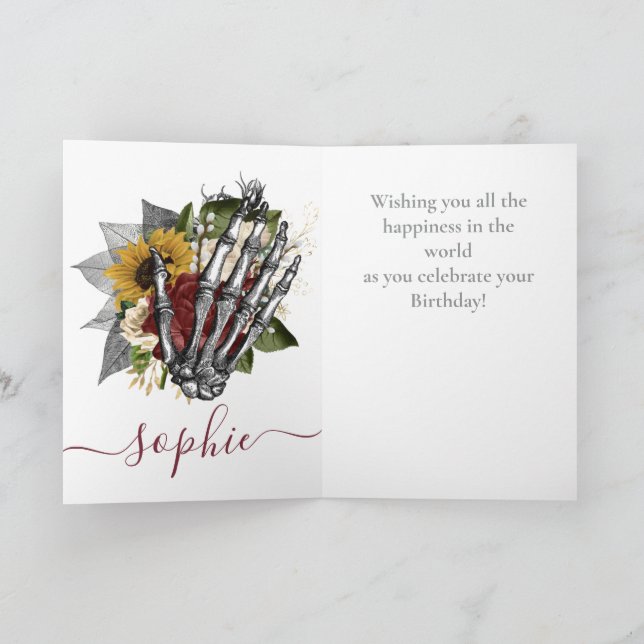 Cartão de aniversário da neta Skateboard Red Skull (Interior)