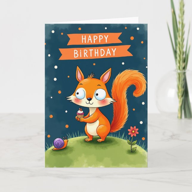 Cartão de Aniversário da Raposa Cupcake (Frente)