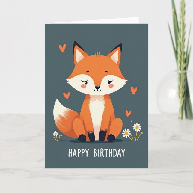 Cartão de Aniversário da Raposa Fofa (Frente)