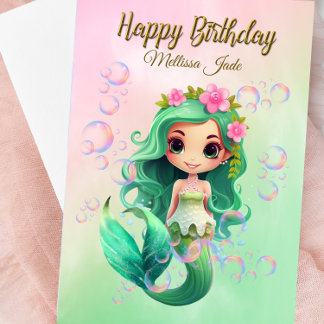Cartão de Aniversário da Sereia da Menina de Nome 