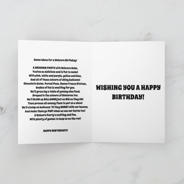 Cartão de aniversário da UNICORN para diversão inf (Interior)