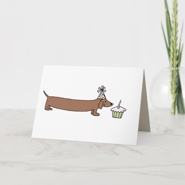 Cartão De Aniversário - Dachshund Com Cupcake (Frente)