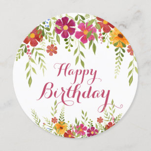 Cartão de Aniversário das Flores Coloridas