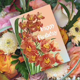 Cartão de Aniversário das Orquídeas Laranja Belo