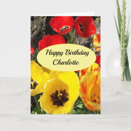 Cartão de Aniversário das Tulipas Amarelas e Verme