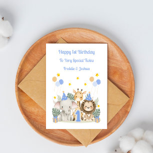 Cartão de Aniversário de 1º Aniversário com Animai