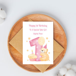 Cartão de Aniversário de 1º Aniversário Menina Urs
