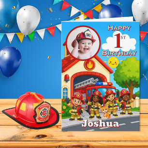 Cartão de Aniversário de 1º Ano de Bombeiro com Um