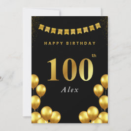 Cartão de Aniversário de 100 anos Balões Pretos e
