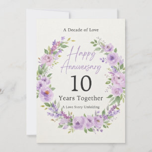 Cartão de Aniversário de 10 Anos Floral Roxo