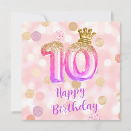 Cartão de Aniversário de 10 anos Rosa Roxo Dourado