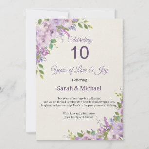 Cartão de Aniversário de 10 Anos Saudação Floral