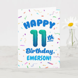 Cartão de Aniversário de 11 anos com Nome Personal