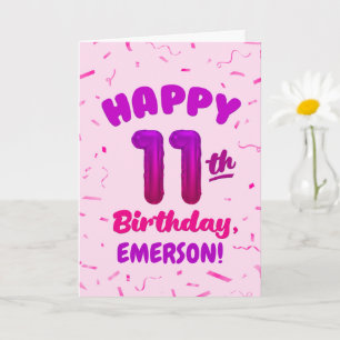 Cartão de Aniversário de 11 anos com Nome Personal