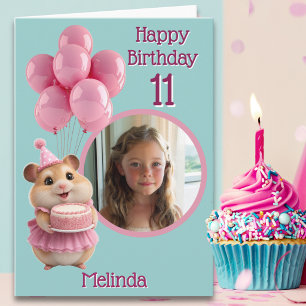 Cartão de Aniversário de 11 Anos com um Hamster Fo