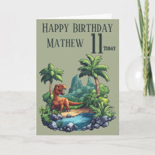 Cartão de Aniversário de 11 Anos de Dinossauro