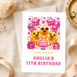 Cartão de Aniversário de 11 Anos Tema Rosa Patinho