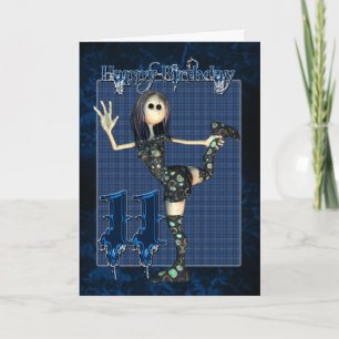 Cartão de aniversário de 11 com boneca Rag H.I.P M