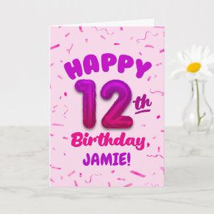 Cartão de Aniversário de 12 Anos com Nome Personal