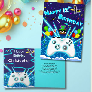 Cartão de Aniversário de 12 Anos Feliz Gamer Épico