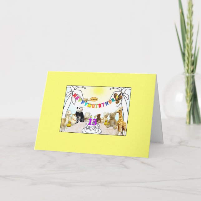 Cartão de Aniversário de 13 Animais de Velas (Frente)
