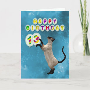 Cartão de aniversário de 13 com gatos siameses