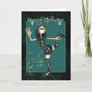 Cartão de aniversário de 14 com boneca Rag H.I.P M