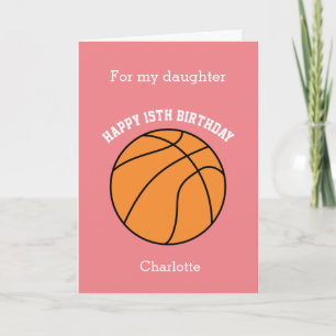 Cartão de Aniversário de 15 Anos de Basquete Rosa