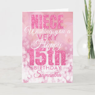 Cartão de Aniversário de 15 anos Rosa Brilhante pa
