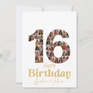 Cartão de aniversário de 16 anos com colagem de fo