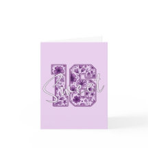 Cartão de Aniversário de 16 Anos - Número Floral R