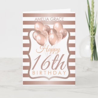Cartão de Aniversário de 16.o Balões Dourados com 
