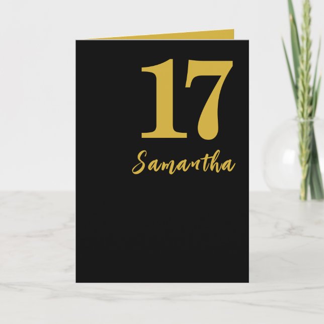 Cartão de aniversário de 17 anos, preto e Dourado (Frente)