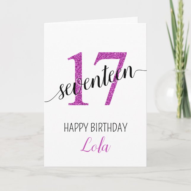 Cartão de aniversário de 17 participantes cor-de-r (Frente)