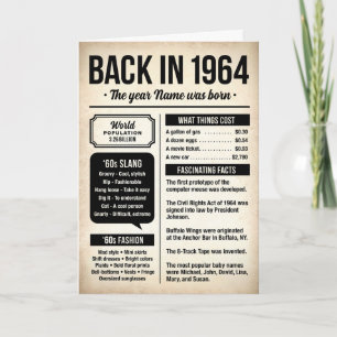 Cartão de aniversário de 1964 com curiosidades